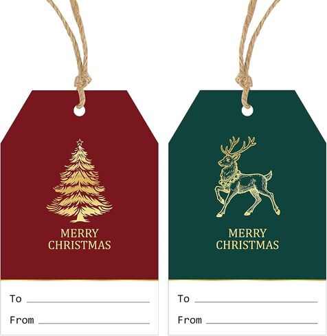 G2PLUS 60Pcs Gold Christmas Gift Tags - 4 Styles Christmas Name Tags, Xmas Tree Holiday Paper Gift Tags with String for DIY Crafts, Party Favors, Gift Exchange, Stocking Stuffers in Saudi Arabia