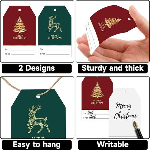 G2PLUS 60Pcs Gold Christmas Gift Tags - 4 Styles Christmas Name Tags, Xmas Tree Holiday Paper Gift Tags with String for DIY Crafts, Party Favors, Gift Exchange, Stocking Stuffers in Saudi Arabia
