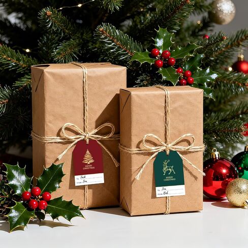 G2PLUS 60Pcs Gold Christmas Gift Tags - 4 Styles Christmas Name Tags, Xmas Tree Holiday Paper Gift Tags with String for DIY Crafts, Party Favors, Gift Exchange, Stocking Stuffers in Saudi Arabia