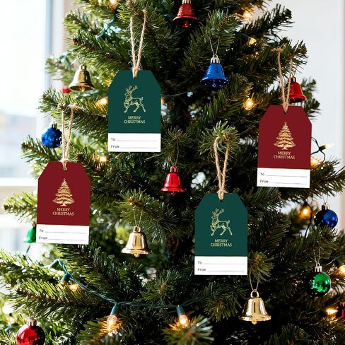 G2PLUS 60Pcs Gold Christmas Gift Tags - 4 Styles Christmas Name Tags, Xmas Tree Holiday Paper Gift Tags with String for DIY Crafts, Party Favors, Gift Exchange, Stocking Stuffers in Saudi Arabia