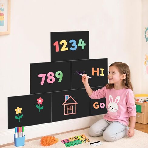 Magnetic Chalkboard Wall Decal for Kids Set of 6 Peel and Stick Magnet Sheets with Chalk Tangram Puzzle and Multiple Accessories Dusty Blue Magnetic Chalk Boardfor Home Playroom and Classroom in Kuwait