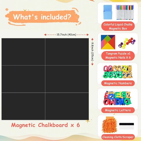 Magnetic Chalkboard Wall Decal for Kids Set of 6 Peel and Stick Magnet Sheets with Chalk Tangram Puzzle and Multiple Accessories Dusty Blue Magnetic Chalk Boardfor Home Playroom and Classroom in Kuwait