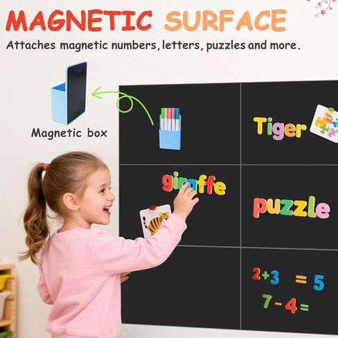 Magnetic Chalkboard Wall Decal for Kids Set of 6 Peel and Stick Magnet Sheets with Chalk Tangram Puzzle and Multiple Accessories Dusty Blue Magnetic Chalk Boardfor Home Playroom and Classroom in Kuwait