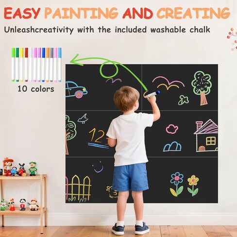 Magnetic Chalkboard Wall Decal for Kids Set of 6 Peel and Stick Magnet Sheets with Chalk Tangram Puzzle and Multiple Accessories Dusty Blue Magnetic Chalk Boardfor Home Playroom and Classroom in Kuwait