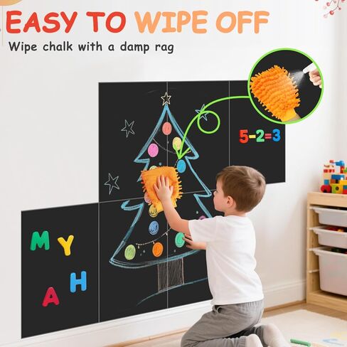 Magnetic Chalkboard Wall Decal for Kids Set of 6 Peel and Stick Magnet Sheets with Chalk Tangram Puzzle and Multiple Accessories Dusty Blue Magnetic Chalk Boardfor Home Playroom and Classroom in Kuwait