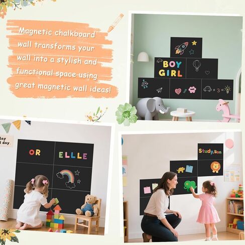 Magnetic Chalkboard Wall Decal for Kids Set of 6 Peel and Stick Magnet Sheets with Chalk Tangram Puzzle and Multiple Accessories Dusty Blue Magnetic Chalk Boardfor Home Playroom and Classroom in Kuwait