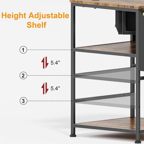 YAOHUOO Corner Printer Stand, Corner Table with Power Outlet/Storage Fabric Drawer，Printer Cart for Home Office with Height Adjustable Shelf/Side Pocket, Rustic Brown in Saudi Arabia