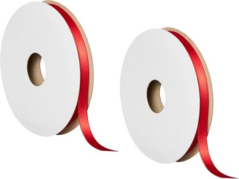 Offray 453795 1/4" Wide Single Face Satin Ribbon for Gift Wrapping, Decoration, and Crafts, Two Pack of 6-Yard Spools, Red in Saudi Arabia