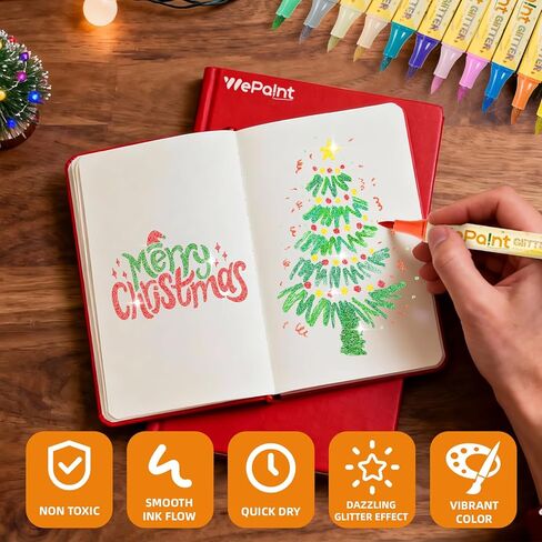 أقلام تحديد لامعة من WePaint بطرف مزدوج، 12 علامة لامعة 24 لونًا لامعًا مع أطراف فرشاة، حبر مائي للأطفال والكبار، الحرف اليدوية اليدوية، صناعة البطاقات، سجل القصاصات، اللوازم المدرسية للأطفال in Kuwait