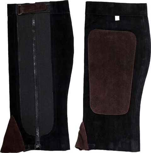 Over-the-Boot Half Chaps | Size Large (L) | Two-Tone Genuine Leather | 17" (43.2 cm) x 7" (17.8 cm) | Secure Fit with Zipper & Velcro | Versatile for Horseback Riding & Outdoor Protection in Saudi Arabia