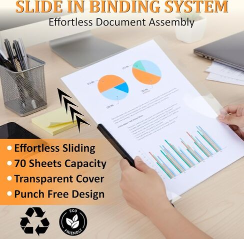 50 Pack Report Covers with Sliding Bar - Clear Plastic Presentation Folders for A4 & Letter Size Paper, 70 Sheet Capacity File Document Binder for School, Office, Resume & Business Use in Saudi Arabia