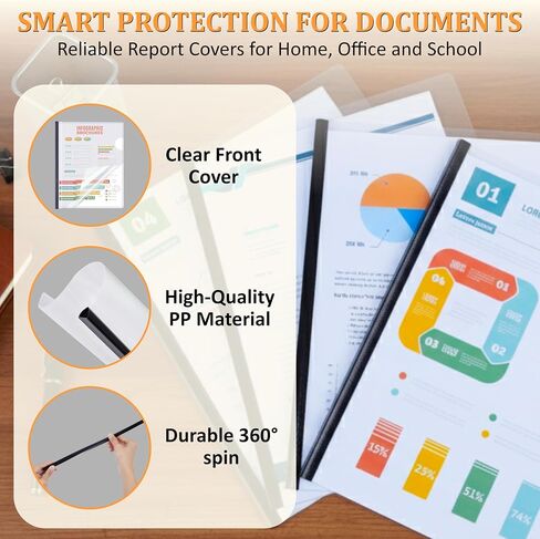 50 Pack Report Covers with Sliding Bar - Clear Plastic Presentation Folders for A4 & Letter Size Paper, 70 Sheet Capacity File Document Binder for School, Office, Resume & Business Use in Saudi Arabia