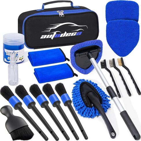 AUTODECO Windshield Cleaner Tool, 17Pcs Car Interior Detailing Kit, Detailing Brush, Towels, Duster, Car Cleaning Kit Interior for RVs, Truck, Trailer (Pink) in Saudi Arabia