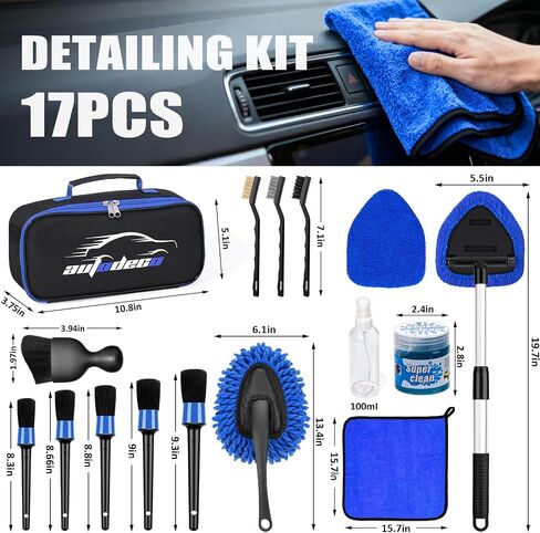 AUTODECO Windshield Cleaner Tool, 17Pcs Car Interior Detailing Kit, Detailing Brush, Towels, Duster, Car Cleaning Kit Interior for RVs, Truck, Trailer (Pink) in Saudi Arabia