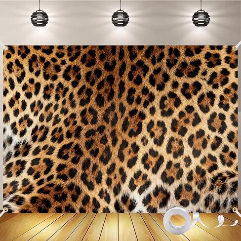 Leopard Backdrop 7x5FT - Cheetah Print Photography Background with 10m Ribbon, Double-Stitched Edges, Vibrant Brown & Black Spots for Birthday, Bachelorette Party, and Photo Booth Decor in Saudi Arabia