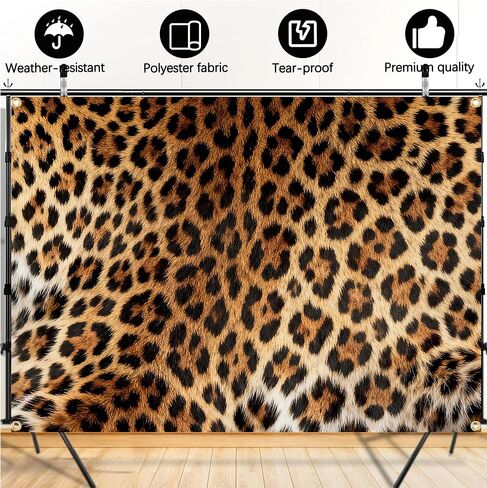 Leopard Backdrop 7x5FT - Cheetah Print Photography Background with 10m Ribbon, Double-Stitched Edges, Vibrant Brown & Black Spots for Birthday, Bachelorette Party, and Photo Booth Decor in Saudi Arabia
