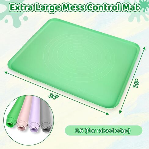 Extra Large Silicone Painting Mat for Crafts, 24"x 19" Waterproof Art Mat with Raised Sides for Paint, Clay Playdough, & Jewelry-Making (Green) in Saudi Arabia