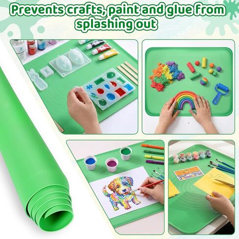 Extra Large Silicone Painting Mat for Crafts, 24"x 19" Waterproof Art Mat with Raised Sides for Paint, Clay Playdough, & Jewelry-Making (Green) in Saudi Arabia