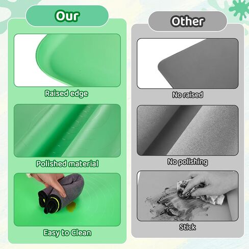Extra Large Silicone Painting Mat for Crafts, 24"x 19" Waterproof Art Mat with Raised Sides for Paint, Clay Playdough, & Jewelry-Making (Green) in Saudi Arabia