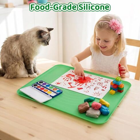 Extra Large Silicone Painting Mat for Crafts, 24"x 19" Waterproof Art Mat with Raised Sides for Paint, Clay Playdough, & Jewelry-Making (Green) in Saudi Arabia