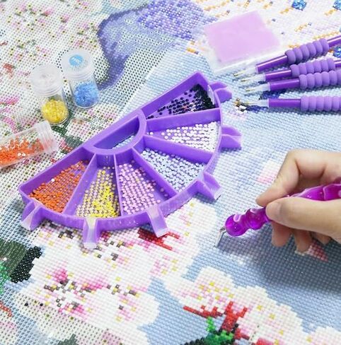 مجموعة واحدة من 6 صينية رسم ماسية شبكية ذات سعة كبيرة منظم لوحة حفر دوارة لتزيين الأظافر بغرز متقاطعة للتخزين المحمول، أرجواني in Saudi Arabia