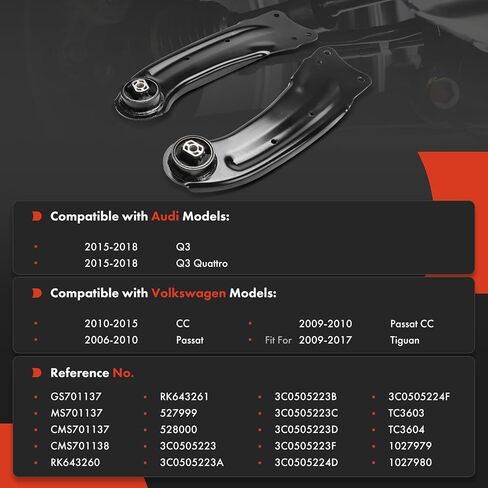 A-Premium 2 x Rear Suspension Trailing Arm, with Bushing, Compatible with Volkswagen Passat 2006-2010, Tiguan 2009-2017, Passat CC 2009-2010, CC 2010-2015 & Audi Q3/Q3 Quattro 2015-2018 in Saudi Arabia