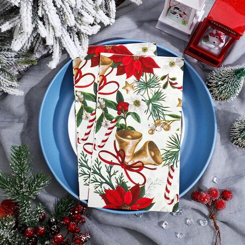 Fumete 150 Pcs Poinsettia Christmas Paper Napkins Flower Disposable Paper Dinner Napkins 3 Ply Decor Guest Towels for Lunch Dinner Kitchen Bathroom Winter Holiday Christmas Cocktail Party Supplies in Saudi Arabia
