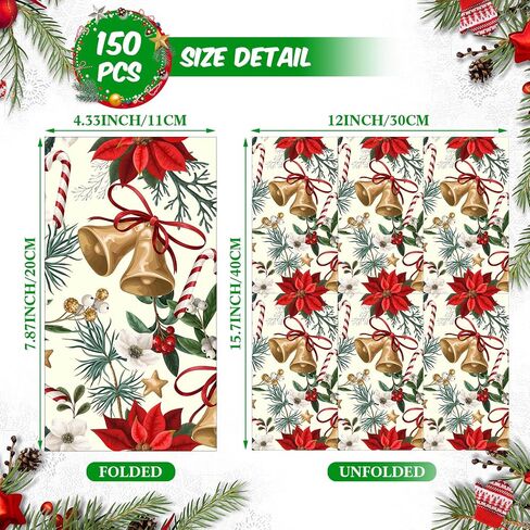 Fumete 150 Pcs Poinsettia Christmas Paper Napkins Flower Disposable Paper Dinner Napkins 3 Ply Decor Guest Towels for Lunch Dinner Kitchen Bathroom Winter Holiday Christmas Cocktail Party Supplies in Saudi Arabia