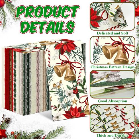 Fumete 150 Pcs Poinsettia Christmas Paper Napkins Flower Disposable Paper Dinner Napkins 3 Ply Decor Guest Towels for Lunch Dinner Kitchen Bathroom Winter Holiday Christmas Cocktail Party Supplies in Saudi Arabia