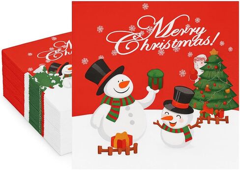 Christmas Snowman Luncheon Paper Napkins, Disposable 6.5 x 6.5 in, 80 Pack - Red Winter Holiday Party Napkin for Table Decor, Cute Xmas Dinner Supplies in Saudi Arabia
