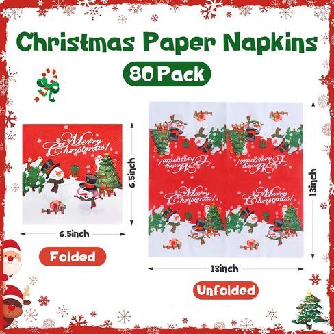 Christmas Snowman Luncheon Paper Napkins, Disposable 6.5 x 6.5 in, 80 Pack - Red Winter Holiday Party Napkin for Table Decor, Cute Xmas Dinner Supplies in Saudi Arabia