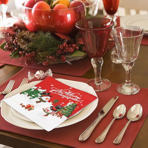 Christmas Snowman Luncheon Paper Napkins, Disposable 6.5 x 6.5 in, 80 Pack - Red Winter Holiday Party Napkin for Table Decor, Cute Xmas Dinner Supplies in Saudi Arabia