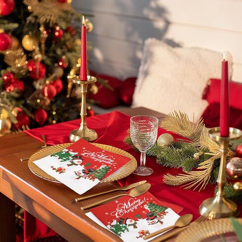 Christmas Snowman Luncheon Paper Napkins, Disposable 6.5 x 6.5 in, 80 Pack - Red Winter Holiday Party Napkin for Table Decor, Cute Xmas Dinner Supplies in Saudi Arabia