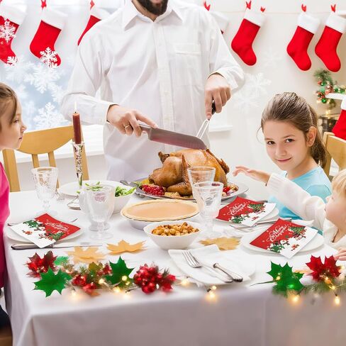 Christmas Snowman Luncheon Paper Napkins, Disposable 6.5 x 6.5 in, 80 Pack - Red Winter Holiday Party Napkin for Table Decor, Cute Xmas Dinner Supplies in Saudi Arabia