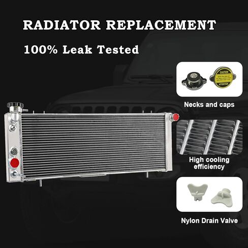 3 Row Aluminum Radiator Replacement for 1984-2001 Jeep Cherokee XJ Laredo,1986-1992 Jeep Comanche,1984-1990 Jeep Wagoneer 2.1L 2.5L 2.8L 4.0L in Kuwait