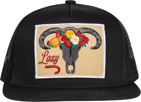 Lazy J Ranch Skull & Flowers Classic Five Panel Trucker Hat - Adjustable Unisex Country Hats, Vintage Trucker Hat in Saudi Arabia