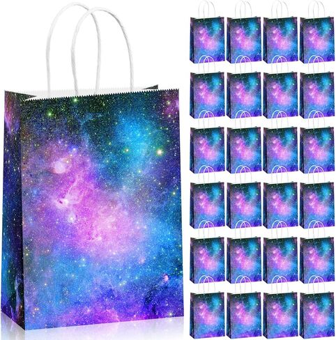 16 Pieces Galaxy Party Bags Outer Space Party Gift Treat Bags Paper Goody Candy Bags for Kids Solar System Planet Party Favors Birthday Baby Shower Supplies Decorations in Saudi Arabia