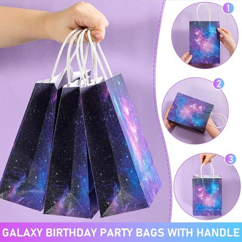 16 Pieces Galaxy Party Bags Outer Space Party Gift Treat Bags Paper Goody Candy Bags for Kids Solar System Planet Party Favors Birthday Baby Shower Supplies Decorations in Saudi Arabia