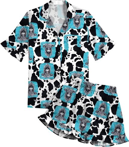 Umenlele Women's Satin Silky Collar V Neck Ruffle Short Sleeve Top and Shorts Sleepwear PJs Pajamas Set in Kuwait