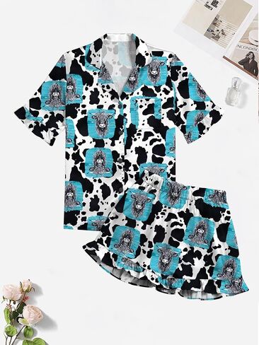 Umenlele Women's Satin Silky Collar V Neck Ruffle Short Sleeve Top and Shorts Sleepwear PJs Pajamas Set in Kuwait