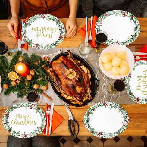 Oigco 30 PCS Christmas Paper Plates, Large 9" x 11" Oval Holly Plates Xmas Dinnerware for Christmas Holiday Party Decorations in Saudi Arabia