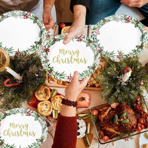 Oigco 30 PCS Christmas Paper Plates, Large 9" x 11" Oval Holly Plates Xmas Dinnerware for Christmas Holiday Party Decorations in Saudi Arabia