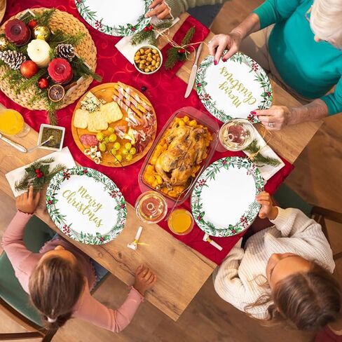 Oigco 30 PCS Christmas Paper Plates, Large 9" x 11" Oval Holly Plates Xmas Dinnerware for Christmas Holiday Party Decorations in Saudi Arabia