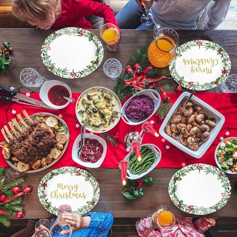 Oigco 30 PCS Christmas Paper Plates, Large 9" x 11" Oval Holly Plates Xmas Dinnerware for Christmas Holiday Party Decorations in Saudi Arabia