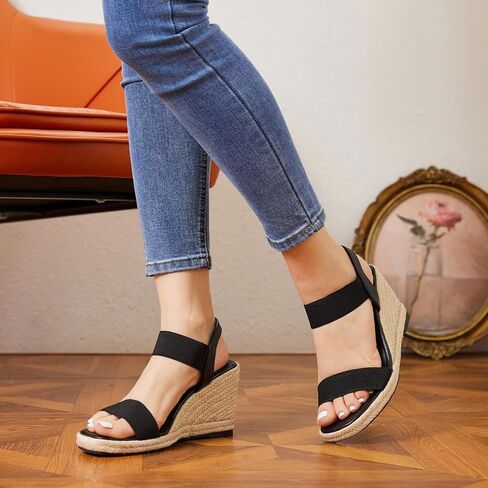 صنادل Putu Espadrille ذات نعل عريض للنساء مربعة مفتوحة من الأمام مع حزام كاحل مرن in Saudi Arabia