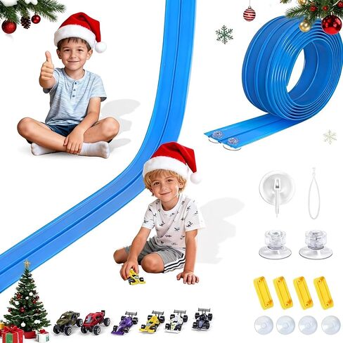 Portable DIY 16ft Flexible Race Track with Roll-Up Storage Compatible with 1/64 Diecast Cars Ages 3+（Includes 6 Racing Cars） Christmas Decorations for Kids in Saudi Arabia