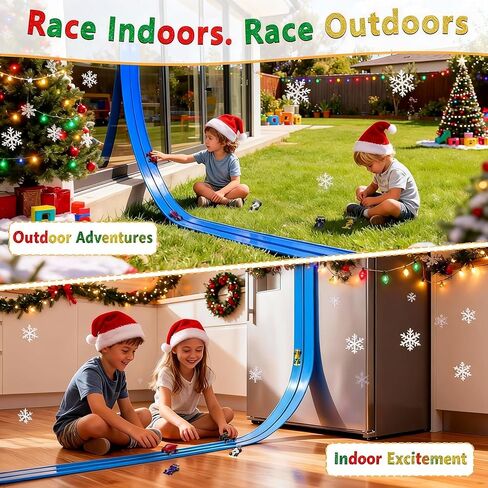 Portable DIY 16ft Flexible Race Track with Roll-Up Storage Compatible with 1/64 Diecast Cars Ages 3+（Includes 6 Racing Cars） Christmas Decorations for Kids in Saudi Arabia