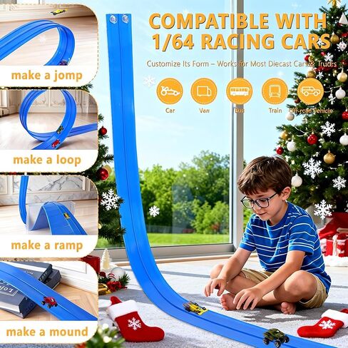 Portable DIY 16ft Flexible Race Track with Roll-Up Storage Compatible with 1/64 Diecast Cars Ages 3+（Includes 6 Racing Cars） Christmas Decorations for Kids in Saudi Arabia