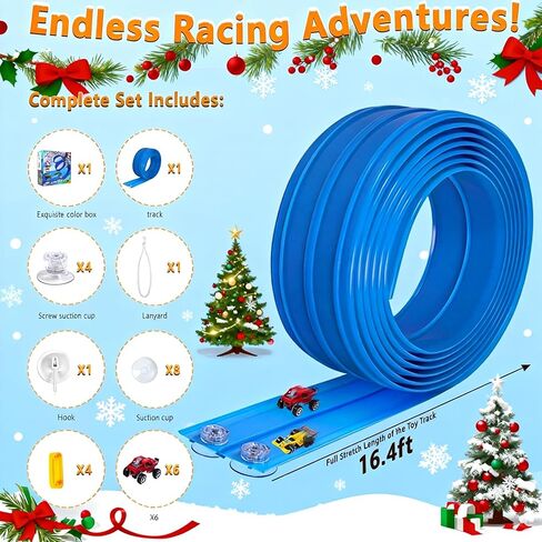 Portable DIY 16ft Flexible Race Track with Roll-Up Storage Compatible with 1/64 Diecast Cars Ages 3+（Includes 6 Racing Cars） Christmas Decorations for Kids in Saudi Arabia