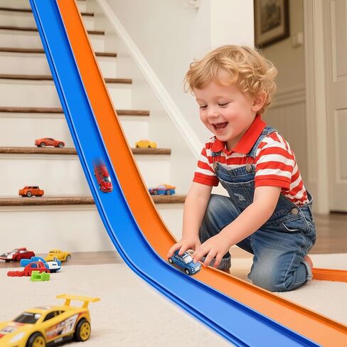 15 Ft Flexible Race Track for Kids 3+, Certified Safe Flex Race Car Ramp with Two 1/64 Diecast Cars — Starter Set, Portable Roll-Up Racetrack with Strong Suction Cups, Great Gift for Boys Girls in Saudi Arabia